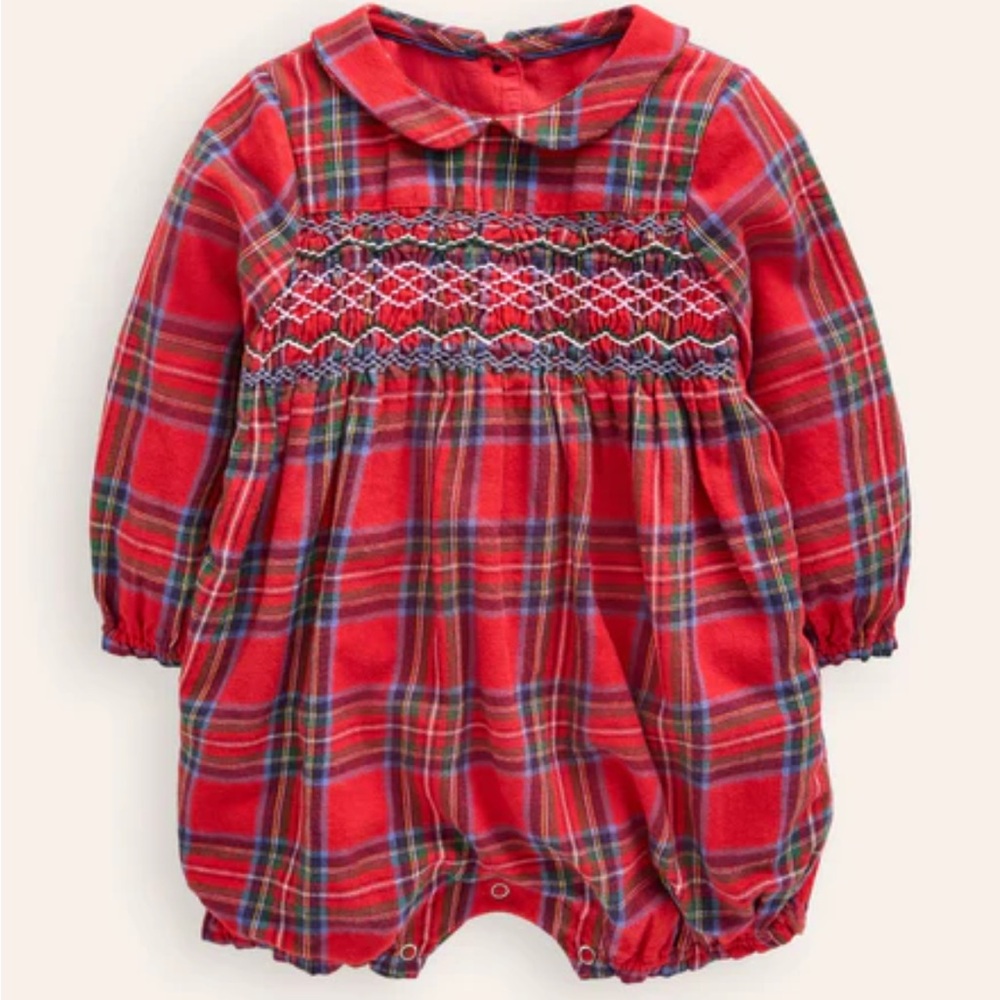 Baby Boden Smocked Romper in Red and Blue Check - 18-24 mo